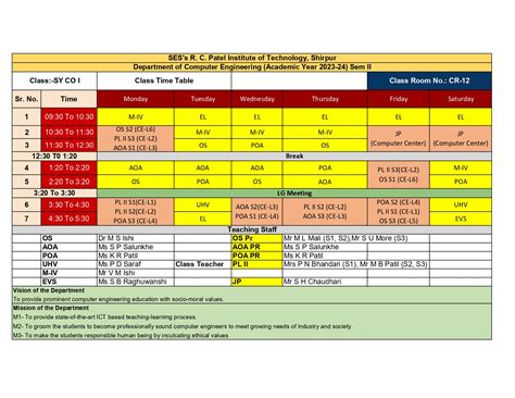 Computer Engineering Timetable