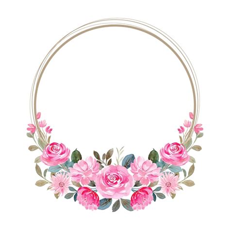 Pink floral wreath watercolor with circles | Free Vector