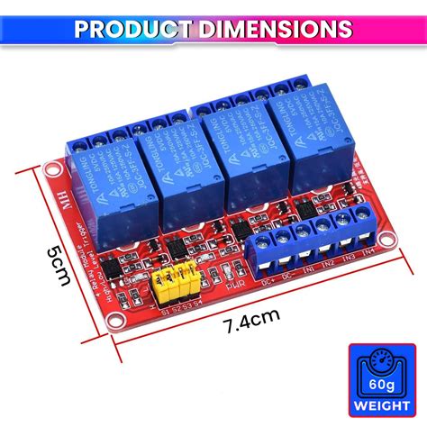 4 Channel 5V Relay Module with Optocoupler – High/Low Trigger for Ardu ...