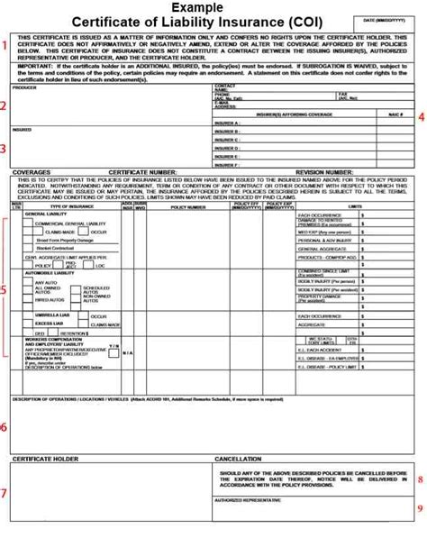 Liability Insurance Certificate Form 的图像结果