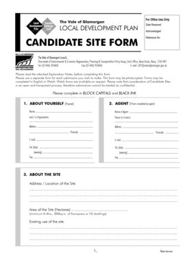 Fillable Online CANDIDATE SITE FORM - Vale of Glamorgan Council Fax ...