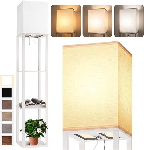 Floor Lamp with Shelves for Living Room White, Shelf Floor Lamp with 3 ...