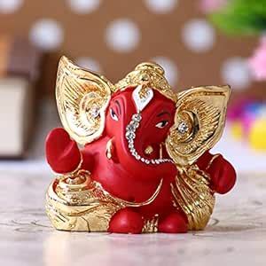 Buy eCraftIndia Gold Plated Red Kaan Ganesha Decorative Showpiece for ...