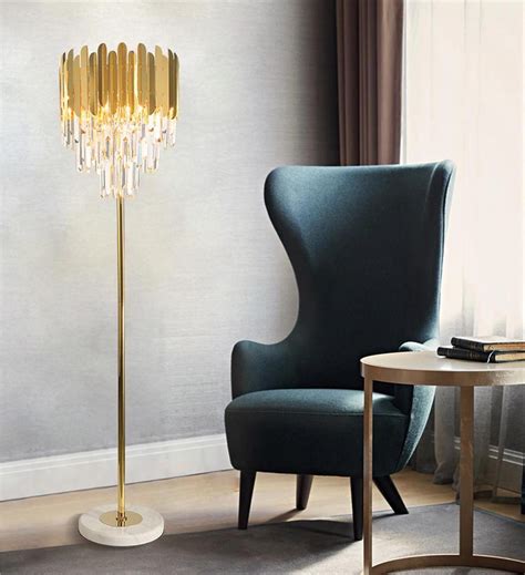 Amerella Modern Crystal Floor Lamp - Gold and Crystal Floor Lamp With ...