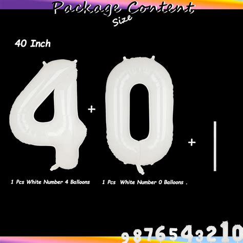 Buy 40 Inch White Number Mylar Balloons 40 Anniversary 40th Birthday ...