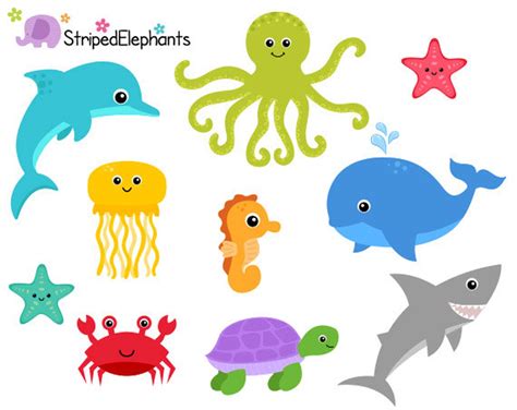 Sea Creatures Clip Art Under the Sea Clipart Ocean Animals - Etsy