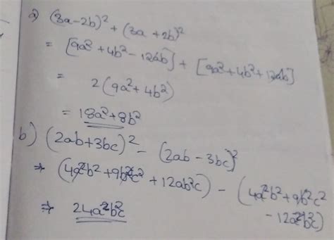 Simplify(Chapter-Algebraic Expression and identities)a.)(3a-2b)²+(3a+2b ...
