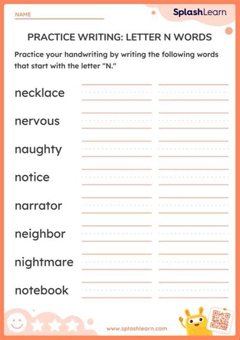 Practice Writing: Letter N Words — Printable ELA Worksheet