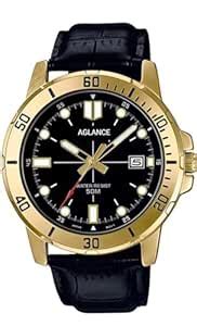 Aglance Exclusive Ion Black Dial Date on 3 with Designer Bezel Leather ...