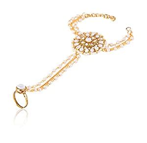 Buy Sanjog Brass Metal Kundan Moti Multi Ring Bracelet/Hathphool/Hand ...