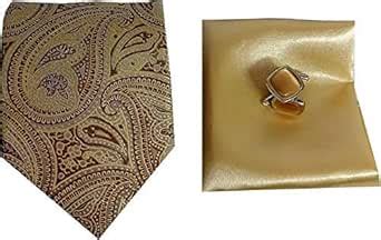 Buy Ollera Men Neck Tie Pocket Square Cufflink Set in Wooden Box(Gold ...