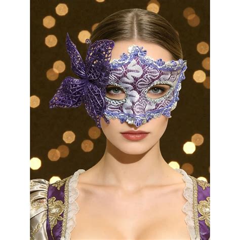 Women's Purple Lace Butterfly Masquerade Mardi Gras Mask with Floral ...