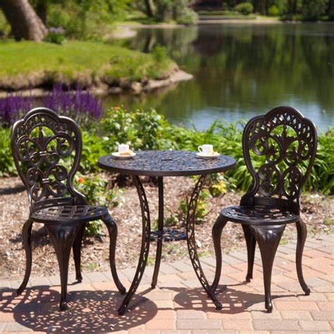 3-Piece Cast Aluminum Outdoor Bistro Set with Table and 2 Chairs ...