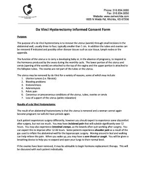 DA VINCI HYSTERECTOMY INFORMED CONSENT FORM - Fill and Sign Printable ...