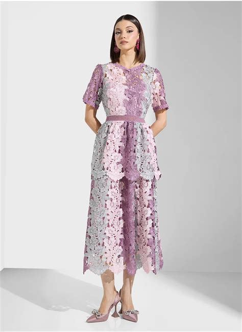 اشتري جاست مي FLORAL LACE SHORT SLEEVES MAXI DRESS في السعودية