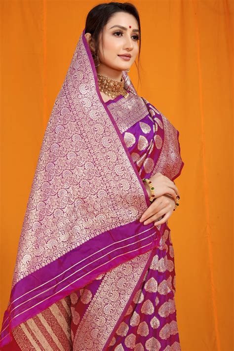 Surpassing Purple Banarasi Silk Saree With Divine Blouse Piece ...