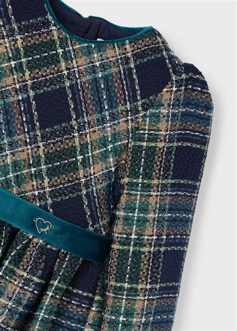 Girl Checked Dress with Velvet Band Navy-Bottle green | Mayoral