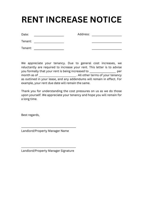 Rental Increase Notice, Rental Increase Form, Rental Increase Letter ...