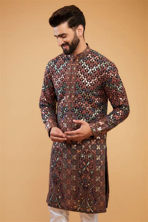 Black Chikankari kurta with intricate multi-thread work, detailed ...