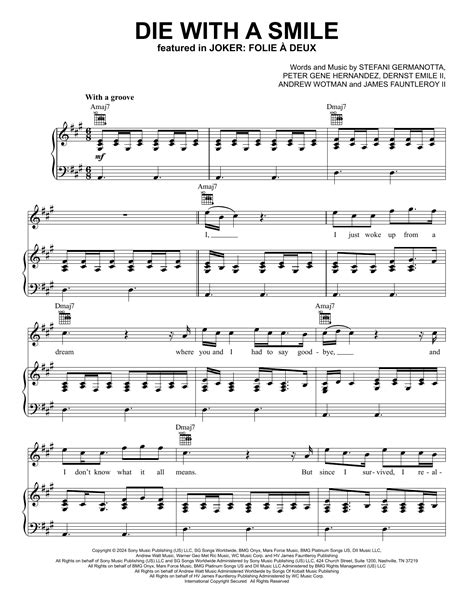 Die With A Smile by Bruno Mars & Lady Gaga Sheet Music for Piano, Vocal ...