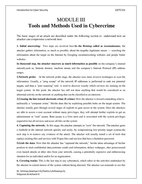 Module III- Tools and Methods Used in Cybercrime - Dr. Srinivas,Sowmya ...
