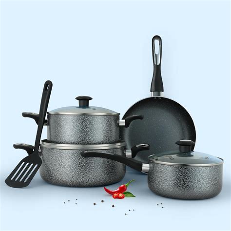 Buy Impex 8 Piece Aluminium Nonstick Cookware Set | Non Induction Base ...