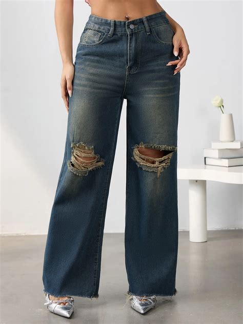 Ripped Straight Leg Jeans | Savana | Bestsellers
