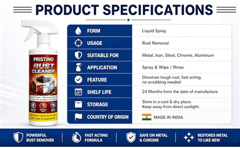 Pristino® Rust Cleaner Spray 500 ml | Fast Acting Remover for Metal ...