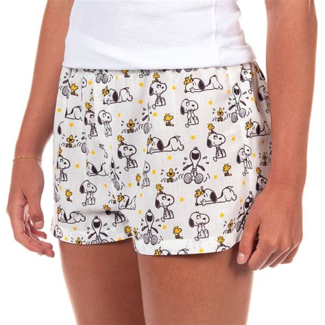 Peanuts Pajamas Women's Snoopy And Woodstock Stars Micro Boxer Shorts ...