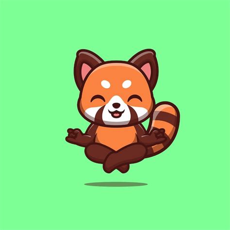Red panda sitting meditation cute creative kawaii cartoon mascot logo ...