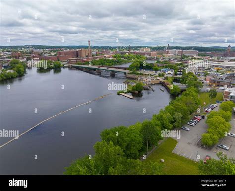 Atlantic Mills and Pemberton Park aerial view with River Bridge over ...
