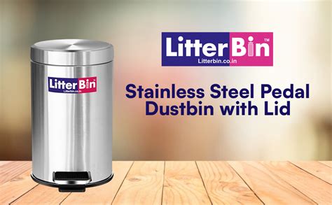 LITTERBIN Stainless Steel Pedal Dustbin with Lid | Small Compact Space ...