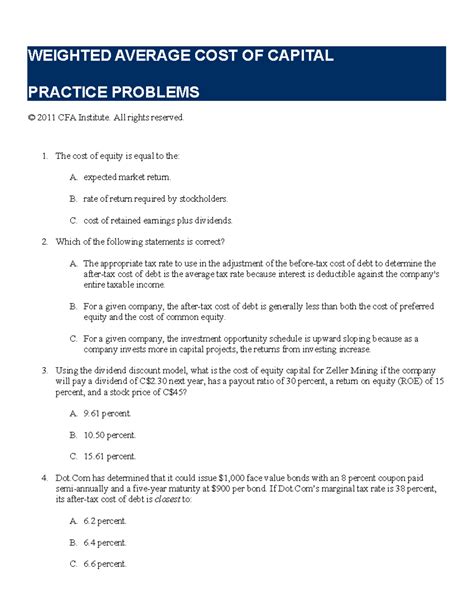 Wacc Weighted Average