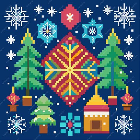Premium Vector | Pixel art Christmas scene vector design