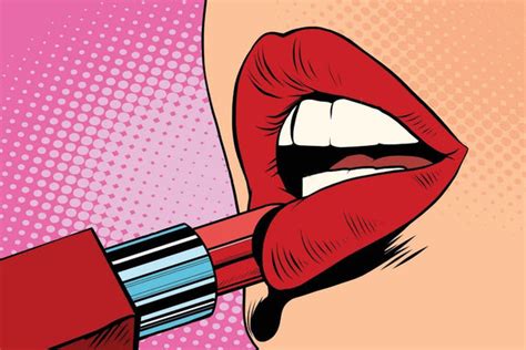 Girl Paints Lips with Red Lipstick - Sexy Pop Art Painting - Art Prints ...
