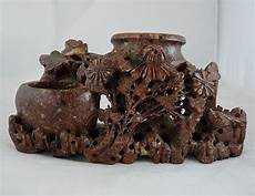 soapstone carving vintage soapstone carving vases and chrysanthemums soapstone carving vintage soapstone carving vases and chrysanthemums