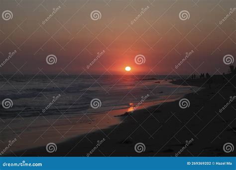 Beautiful Red Sunset, Quiet Sea and Beach in Irvine, America Stock Photo - Image of beach ...