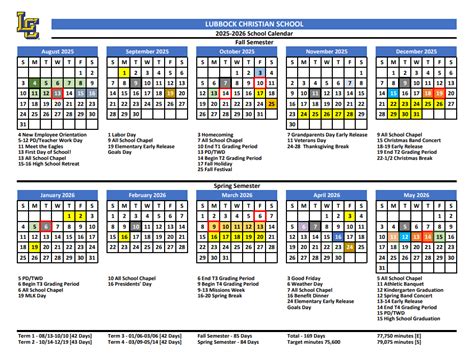 2025-2026 School Calendar - Lubbock Christian School