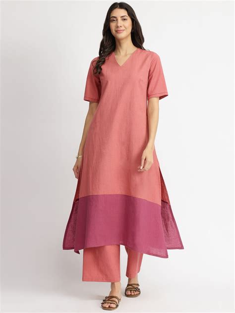 Buy Pink Linen Blend Colourblock A Online | Pink Fort