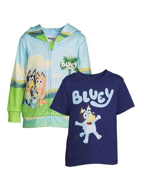 Bluey Toddler Boy Sublimated Zip Up Hoodie and T-Shirt Set, Sizes 2T-5T ...