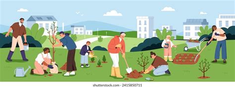 Community Planting Trees Cartoon 的图像结果