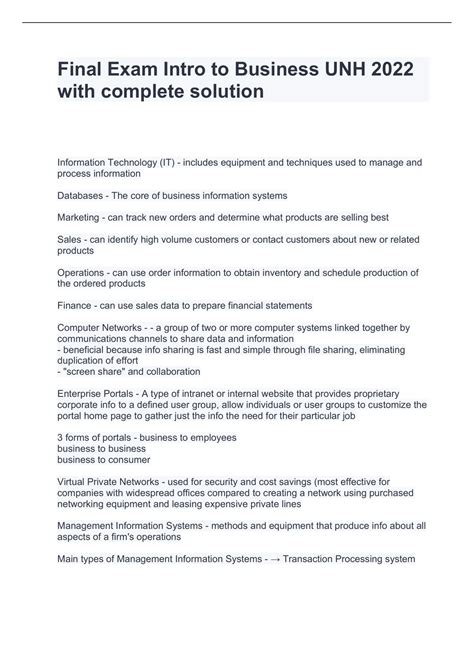 Final Exam Intro to Business UNH 2022 with complete solution - Intro to ...