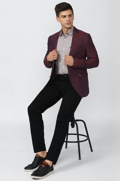 Buy Men Purple Textured Slim Fit Casual Blazer Online - 733490 | Van Heusen