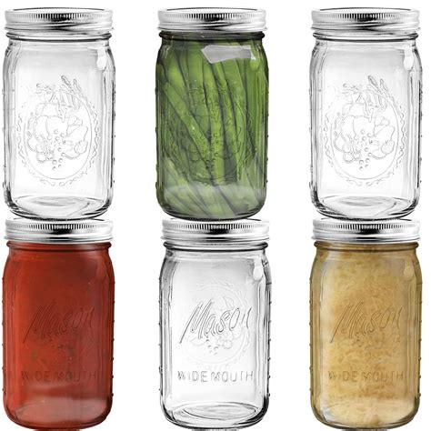 Buy Tebery 6 Pack Wide Mouth Mason Glass Jars, 32Oz Clear Glass Jar ...