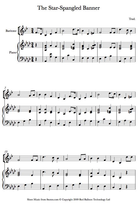 Image result for Baritone Star Spangled Banner Notes