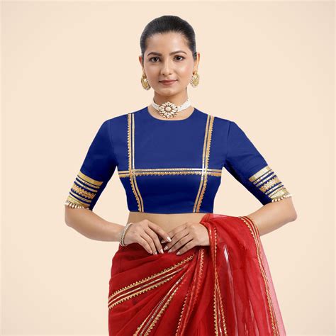Farheen Cobalt Blue Saree Blouse with Gota Patti for Party & Festive ...