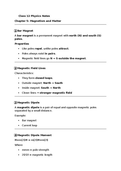 Class 12 Physics Notes: Chapter 5 - Magnetism and Matter - Studocu