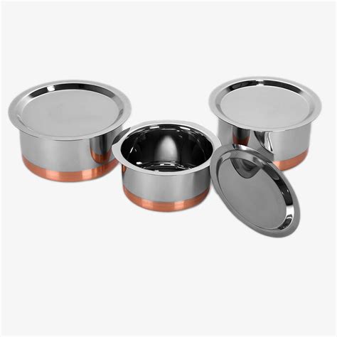 Buy Sumeet Stainless Steel Cookware Set, 1L, 1.4L, 1.9L, 3 Piece (White ...