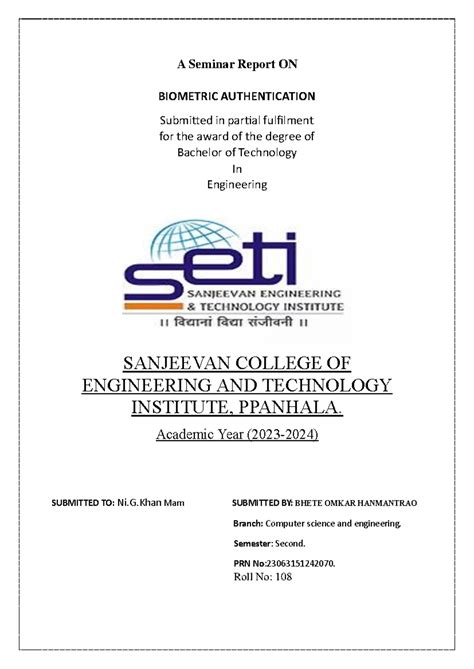Biometric Authentication - A Seminar Report ON BIOMETRIC AUTHENTICATION ...