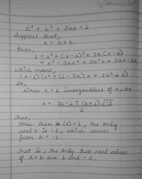 Solve the equation a³ + b³ +3ab = 1 and find the relation between the ...